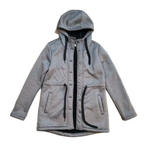 ROXY Gray Hooded Hooded Fleece Lined Jacket Medium Peacoat Button Front